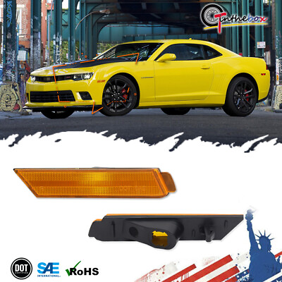 #ad 2x Amber Plastic Lens Front Side Marker Light Housing Kit For 10 15 Chevy Camaro $14.99