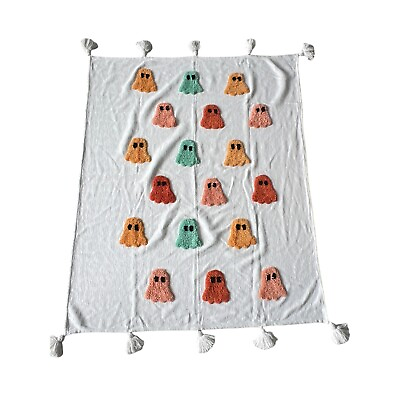 #ad Rachel Zoe Ghosts Halloween Throw Blanket with Tassels White Multi Home Decor $47.99
