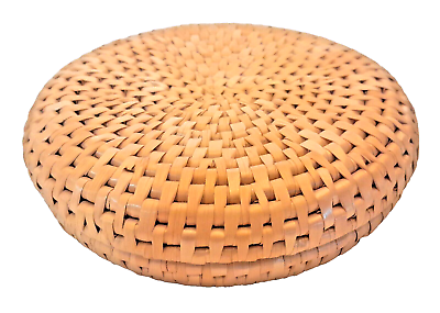 #ad Straw Basket With Lid Flat Round 6quot;x6quot;x2quot; Storage Decor Basket Boho Farmhouse $8.96