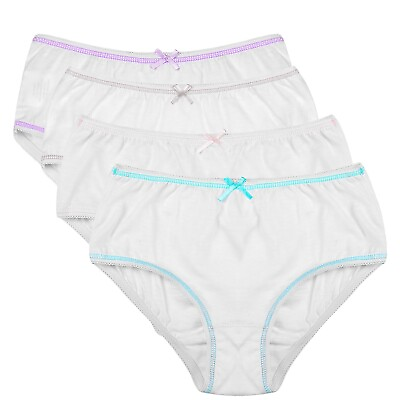 Buyless Fashion Girls Panties White Cotton Briefs Underwear Colored Trim 4 Pack $17.97