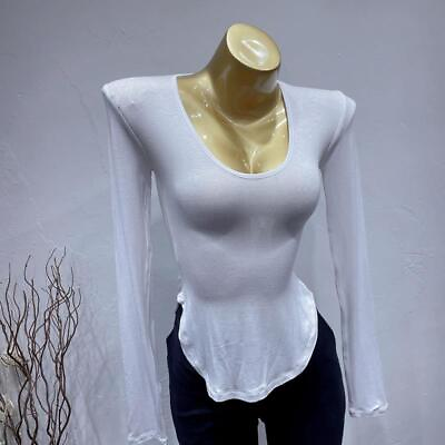 Womens Sexy Thin Asymmetric Slim Fit Blouse Tops U Collar Long Sleeves T Shirt $19.93