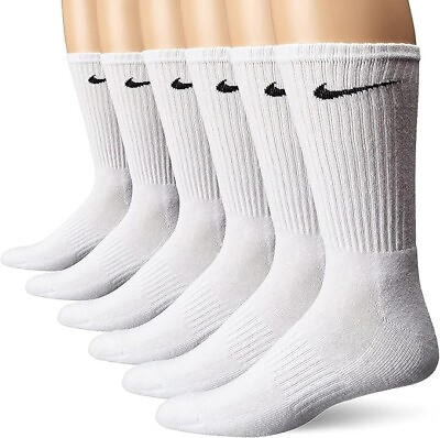 #ad NIKE Dri Fit Everyday Training 6 Pack Crew Socks Medium 6 8 White $18.99