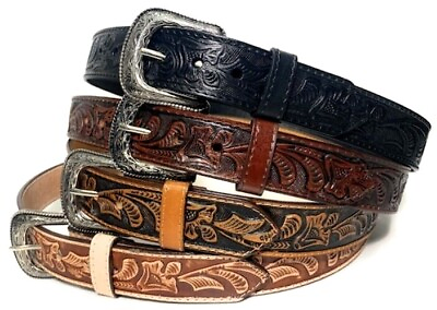 EMBOSSED WESTERN LEATHER BELT COWBOY RODEO CASUAL LEATHER BELT FLORAL EMBOSSED $21.99