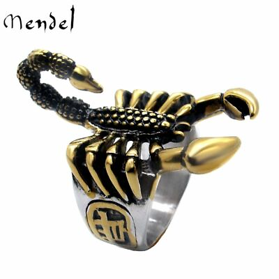 MENDEL Mens Gold Plated Stainless Steel Zodiac Scorpio Scorpion Ring Size 7 15 $13.99