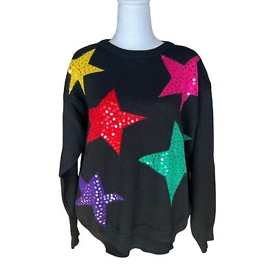 #ad Liz Claiborne Elizabeth Vintage Sweater Sequin Star Wool Blend $39.00