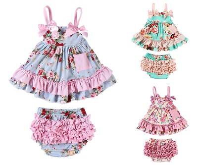 #ad NEW Boutique Baby Girls Floral Swing Top Dress Ruffle Bloomers Outfit Set Easter $14.99