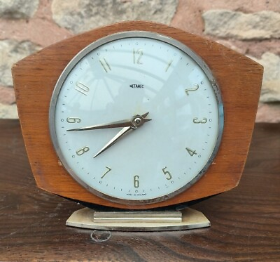#ad Sleek Vintage Retro Teak Metamec 1980s Art Deco Mantel Clock Original mechanical $400.00