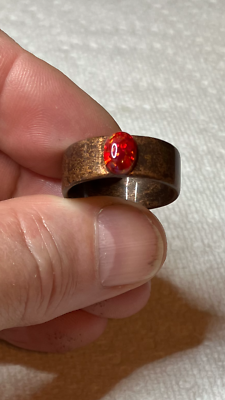 #ad #224B Hand Crafted Size 10.5 Mens Copper Ring with a Red 8x6mm Lab Created Opal $60.00