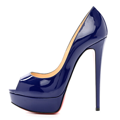 #ad Christian Louboutin NIB Lady Peep Toe Stiletto Heel Encre Platform Pumps 39.5 $798.00