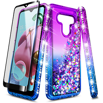 #ad For LG V50 ThinQ Case Liquid Glitter Bling Soft TPU Phone Cover Tempered Glass $9.99