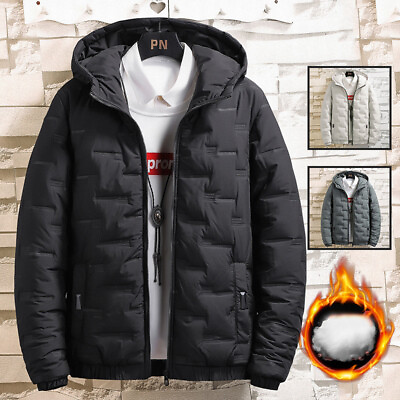 #ad Mens Thicken Puffer Jacket Padded Hooded Coat Winter Warm Full Zipper Outwear $30.85
