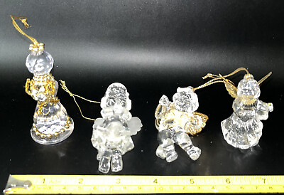 #ad Clear Plastic Angel Ornaments Various Design Lot Of 4 Gold with Gold Tone Accent $8.99