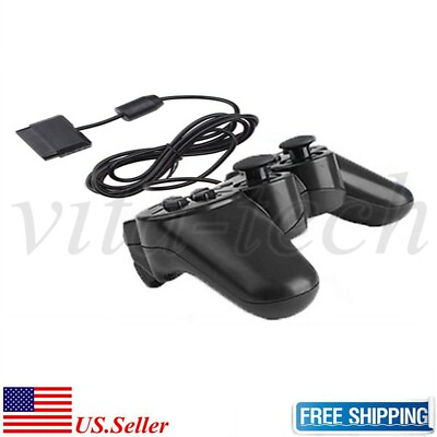 #ad NEW Wired Game Controller For PS2 Twin Shock Gamepad Joypad Black $9.24