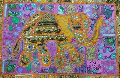 Wall Hanging Vintage Embroidery Decor Elephant Wall Hanging Patchwork Tapestry $69.99
