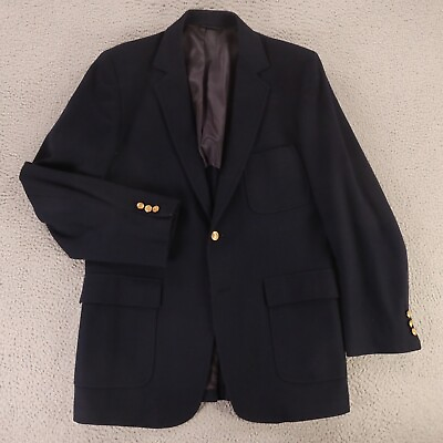 #ad VINTATGE Gimbels Jacket M MT Blue Worsted Wool Twill Blazer Metal Buttons 42L $49.97