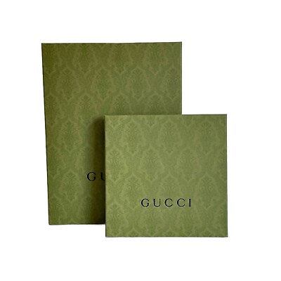 #ad TWO Authentic Gucci Empty Accessory Gift Boxes Green Embossed Storage Decor $50.00