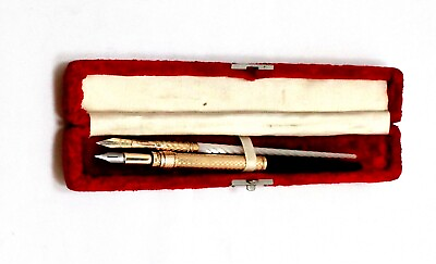 #ad VINTAGE FOUNTAIN PEN CALLIGRAPHY INK NIB SET WITH GOLD TIP AND MOTHER OF PEARL $195.00