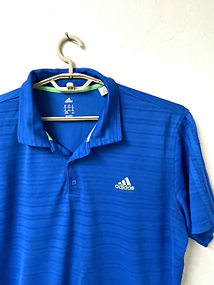 #ad Adidas Climalite Polo Golf Shirt Mens XL 50X28 Blue Striped SS Poly Stretch NEW $14.38