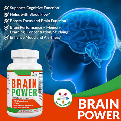 BRAIN POWER supports Mental Alertness and Focus Ginkgo Biloba Rosemary B12 $19.99