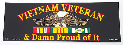 #ad VIETNAM VETERAN amp; DAMN PROUD OF IT Military Bumper Sticker BM0156 EE $4.99