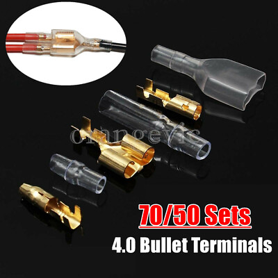 #ad 70 50sets 4.0mm Bullet Terminal Car Electrical Male Female Wire Crimp Connector $8.79