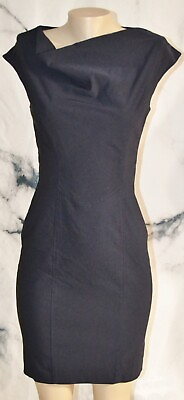 #ad ADRIANNA PAPELL Black Draped Neckline Cap Sleeve Dress 6 Lined Viscose Blend $24.99