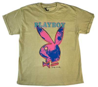 #ad Urban Outfitters Playboy Andy Warhol Logo T Shirt Beige January 1986 Size Medium $7.79