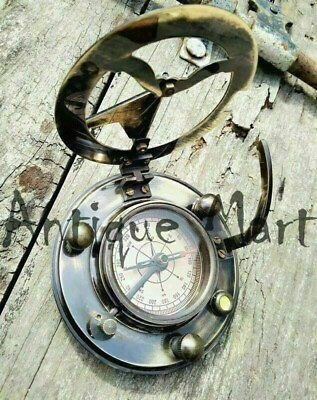 Antique 4quot; Handmade Brass Nautical Finish Marine Maritime Sundial Compass Gift $26.10