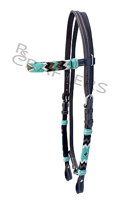#ad Multicolor Beaded Browband Light Western Leather Headstall Rawhide Braided Tack $37.19