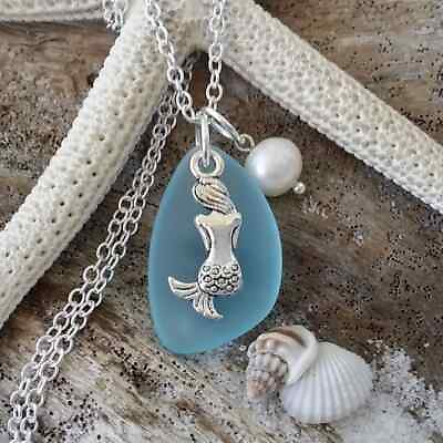 #ad Hawaiian Jewelry Sea Glass Necklace Mermaid Necklace Turquoise Blue Necklace $27.98