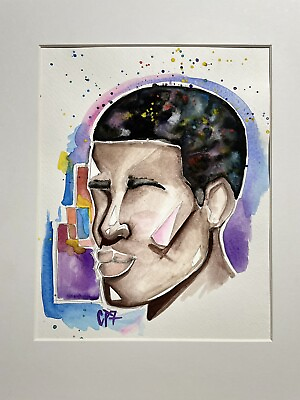 #ad Original Artwork Matted Abstract Watercolor Portrait 11 X 14 $35.00
