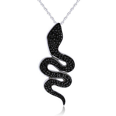 #ad 1 6ct Real Black Diamond Snake Pendant Necklace 14K White Gold Plated 925 Silver $289.45