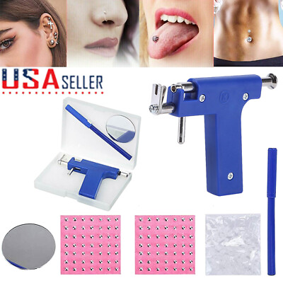 Professional Ear Piercing Gun Body Nose Navel Tool Kit Jewelry with 98 Studs DIY $9.50
