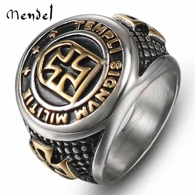 #ad MENDEL Mens Gold Plated Knights Templar Cross Ring Men Stainless Steel Size 7 15 $11.99
