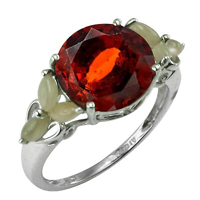 #ad Garnet Moonstone Cocktail Ring 14k White Gold Fine Jewelry Christmas Gift $304.30
