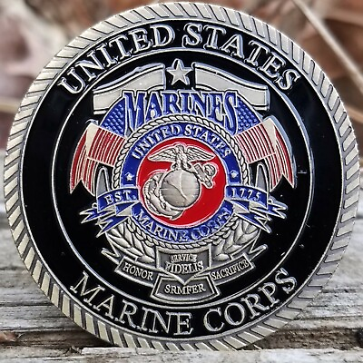 USMC Semper Fidelis Devil Dog Challenge Coin with Capsule and Display Stand $16.01