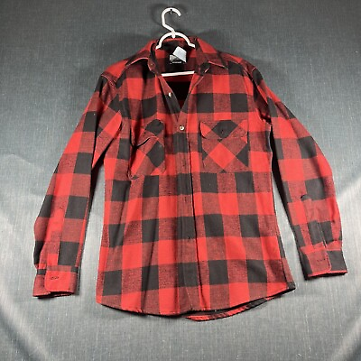 Fieldmaster Mens Shirt Red Black Plaid Button Down Long Sleeve Size S Cotton $15.56