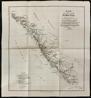 #ad 1891 Rare Kaart van het eiland Sumatra Carte ancienne Antique map EUR 199.00