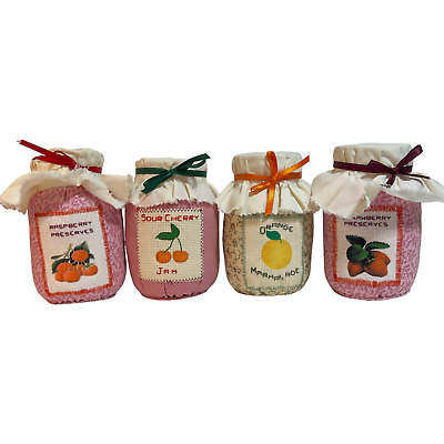 #ad Cottagecore Cross Stitch Jars Cottage Kitchen Orange Strawberry Cherry Raspberry $31.49