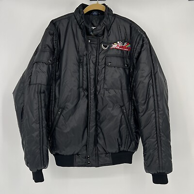 #ad Vintage McCreary Tire Nylon Bomber Racing Jacket Black Turning Point Jacket LG $69.95
