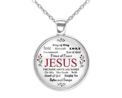 #ad Jesus Name above all Names Christmas Faith Silver Glass Pendant Necklace 20 In $7.99