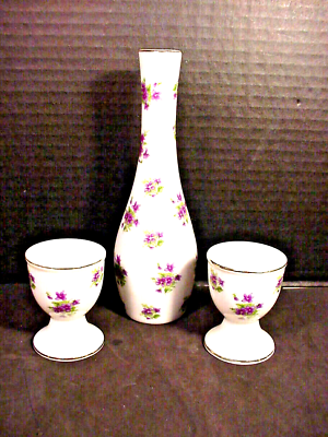 #ad #ad Easter Breakfast LEFTON Egg Cups Matching Vase Violets 3 pc set $25.00