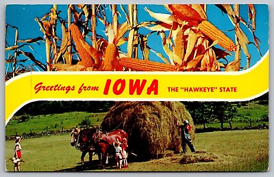 #ad Greetings Iowa Hawkeye State Multi View Horses Animals Farming WOB PM Postcard $7.75