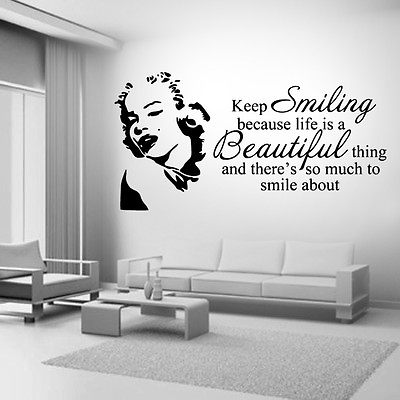 #ad Marilyn Monroe Smiling Life Quote Wall Stickers Art Room Removable Decals DIY GBP 4.99