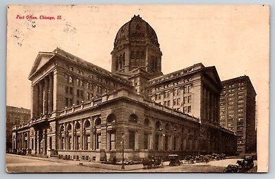 #ad Vintage Postcard IL Chicago Post Office Street View Horses Carriages c1908 2077 $1.83