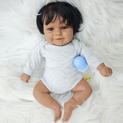 #ad 24” African Reborn Baby Doll Realistic Newborn Black Skin Fat Boy Doll Gifts Toy GBP 72.99