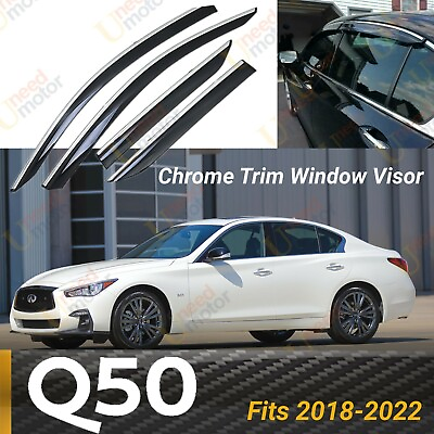 #ad Fits INFINITI Q50 2018 22 WINDOW VISOR Chrome Trim Clip On RAIN GUARD Deflector $39.99