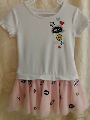 #ad Flapdoodles Emoji Tutu Dress Girls 5T Pink Tulle With Emoji Patches $12.99
