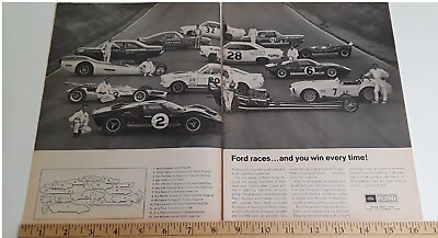 #ad FORD RACE CARS ORIGINAL 2 PAGE 1967 AD $14.95