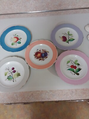 #ad Set of 5 Vintage Colorful Plates with a Different Fruit Design on each Color 8quot; $30.00
